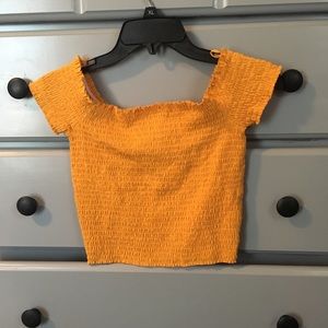 Yellow off the shoulder crop top
